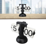 European Style Retro Digital Flip Down Clock 304 Stainless Steel Auto Mechanical Digital Flip Desk Clock for Home Livingroom 12 Hours Single Leg Black Frame White Page