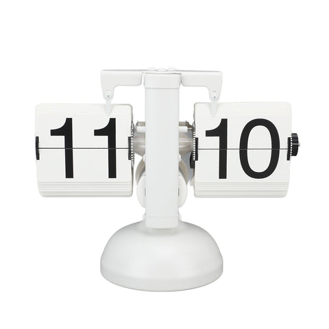 Flip Clock Large Number Battery Powered 304 Stainless Steel Tabletop Retro Flip Clock for Home Office 24 Hours All White