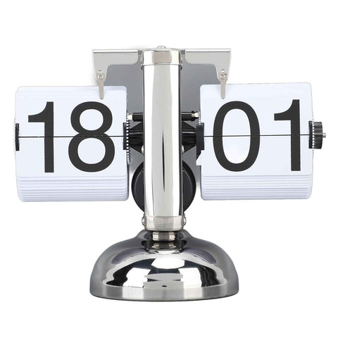 Flip Clock Large Number Battery Powered 304 Stainless Steel Tabletop Retro Flip Clock for Home Office 24 Hours White Page