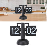 Flip Clock Large Number Battery Powered 304 Stainless Steel Tabletop Retro Flip Clock for Home Office 24 Hours All Black