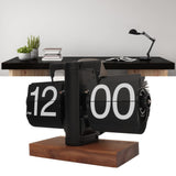 Digital Flip Down Clock Retro Automatic Turning Battery Operated Mechanical Clock for Home Room Office Decoration Black