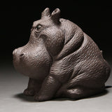 Hippo Figurine Purple Clay Ceramic Tea Pet Sculpture Hippo Statue Desktop Ornament for Tea Set Accessories Home Tea Tray Decor
