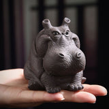 Hippo Figurine Purple Clay Ceramic Tea Pet Sculpture Hippo Statue Desktop Ornament for Tea Set Accessories Home Tea Tray Decor