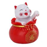 Solar Powered Lucky Cat Lucky Wealth Welcoming Cat Car Decor Desktop Cash Register Opening Decoration Small Eye Red