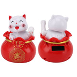 Solar Powered Lucky Cat Lucky Wealth Welcoming Cat Car Decor Desktop Cash Register Opening Decoration Small Eye Red