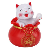 Solar Powered Lucky Cat Lucky Wealth Welcoming Cat Car Decor Desktop Cash Register Opening Decoration Small Eye Red