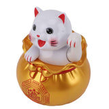 Solar Powered Lucky Cat Lucky Wealth Welcoming Cat Car Decor Desktop Cash Register Opening Decoration Big Eye Gold