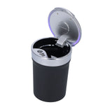 Car Ashtray ABS Portable Cylinder Shape Ash Tray with Blue LED Light for Travel Office