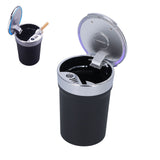 Car Ashtray ABS Portable Cylinder Shape Ash Tray with Blue LED Light for Travel Office