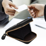 Credit Card Bag with Zipper Fashionable Mini Portable Antimagnetic ID Cards Holder Wallet PurseBlack