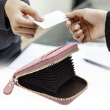 Credit Card Bag with Zipper Fashionable Mini Portable Antimagnetic ID Cards Holder Wallet PursePink