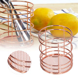 Round Hollow Chopstick Cage Multifunctional Desktop Pen Holder Organizer for Home KitchenRose Gold (J13454CP)