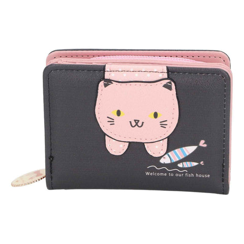 Female Korean Version Small PU Leather Coin Purse Student Cute Animal Change Bag Zipper Foldable Short Style Change Purse for Woman Girls Black In Australia - Darrahopens