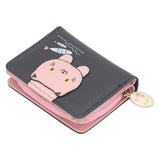 Female Korean Version Small PU Leather Coin Purse Student Cute Animal Change Bag Zipper Foldable Short Style Change Purse for Woman Girls Black In Australia - Darrahopens