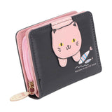 Female Korean Version Small PU Leather Coin Purse Student Cute Animal Change Bag Zipper Foldable Short Style Change Purse for Woman Girls Black In Australia - Darrahopens