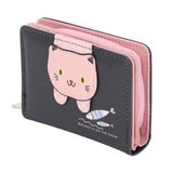 Female Korean Version Small PU Leather Coin Purse Student Cute Animal Change Bag Zipper Foldable Short Style Change Purse for Woman Girls Black In Australia - Darrahopens