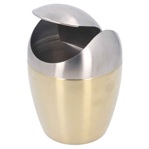 Desktop Small Trash Can Multipurpose 304 Stainless Steel Mini Trash Can with Lid for Tabletop Countertop Use Golden In Australia - Darrahopens