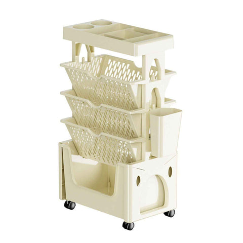 Rolling Mobile Bookshelf with Wheels 5 Tiers Large Capacity Strong Load Bearing Capacity Utility Cart for Study Kitchen Khaki