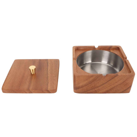 Cigar Ashtray with Lid Walnut Wood Windproof Decorative Desktop Cigarettes Ashtray for Outdoor Patio Indoor Home and Office Silver In Australia - Darrahopens