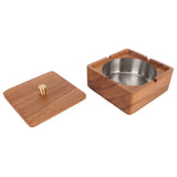 Cigar Ashtray with Lid Walnut Wood Windproof Decorative Desktop Cigarettes Ashtray for Outdoor Patio Indoor Home and Office Silver