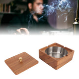 Cigar Ashtray with Lid Walnut Wood Windproof Decorative Desktop Cigarettes Ashtray for Outdoor Patio Indoor Home and Office Silver