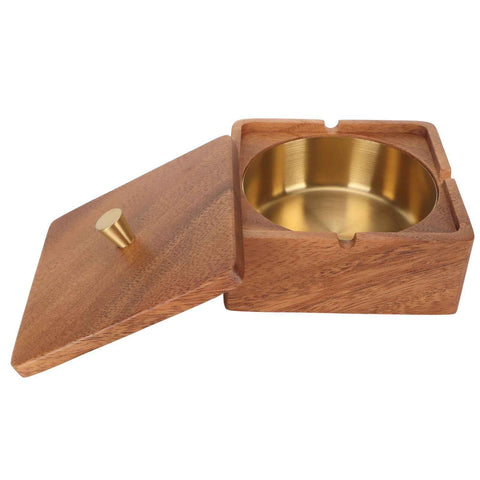 Cigar Ashtray with Lid Walnut Wood Windproof Decorative Desktop Cigarettes Ashtray for Outdoor Patio Indoor Home and Office Gold In Australia - Darrahopens
