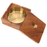 Cigar Ashtray with Lid Walnut Wood Windproof Decorative Desktop Cigarettes Ashtray for Outdoor Patio Indoor Home and Office Gold In Australia - Darrahopens