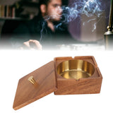 Cigar Ashtray with Lid Walnut Wood Windproof Decorative Desktop Cigarettes Ashtray for Outdoor Patio Indoor Home and Office Gold