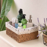 Woven Storage Basket Rural Fabric Weaving Handmade Desktop Storage Basket for Organizing Shelves Bedroom Bathroom Medium Size 22x16x10cm Khaki In Australia - Darrahopens