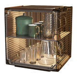 Cup Storage Rack Dustproof Stackable Plastic Clear Cup Organizer Box for Cabinet Desktop Medium Black In Australia - Darrahopens