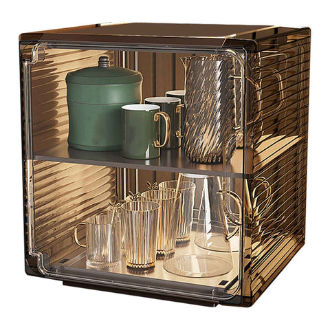 Cup Storage Rack Dustproof Stackable Plastic Clear Cup Organizer Box for Cabinet Desktop Medium Black In Australia - Darrahopens