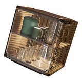 Cup Storage Rack Dustproof Stackable Plastic Clear Cup Organizer Box for Cabinet Desktop Medium Black