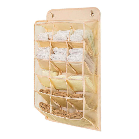 Closet Hanging Underwear Organizer Mesh Oxford Cloth PP Board Underwear Wall Shelf Wardrobe Hanging Storage Bag for Bra Socks Underpants 15 Pockets Beige In Australia - Darrahopens