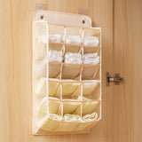 Closet Hanging Underwear Organizer Mesh Oxford Cloth PP Board Underwear Wall Shelf Wardrobe Hanging Storage Bag for Bra Socks Underpants 15 Pockets Beige