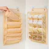 Closet Hanging Underwear Organizer Mesh Oxford Cloth PP Board Underwear Wall Shelf Wardrobe Hanging Storage Bag for Bra Socks Underpants 5 Pockets Beige