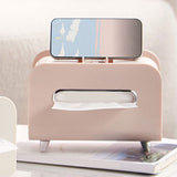 Desktop Tissue Box Multifunction Tissue Storage Dispenser with Phone Holder Remote Control Organizer Pink