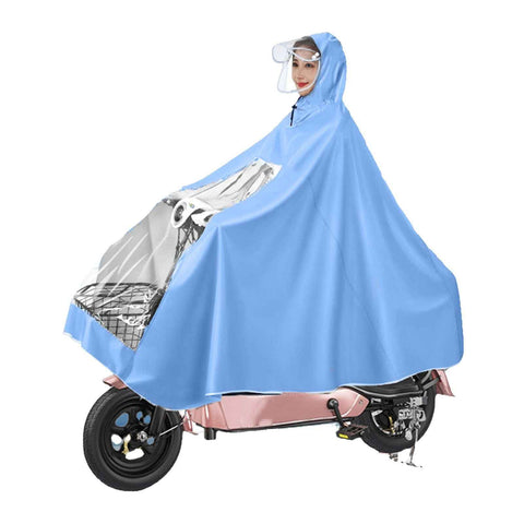 Electric Motorcycle Rain Cape Extended Full Body with Helmet Rainstorm Proof for Mobility Scooter Bicycle Cycling Sky Blue XXXL