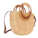 Women Rattan Bag Retro Fashion Small Semicircle Handwoven Straw Shoulder Bag Clutch Bag for Beach Travel
