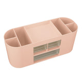 Pen Holder with Transparent Drawers Large Capacity Multiple Compartment Plastic Pencil Storage Organizer for Office Desk Pink