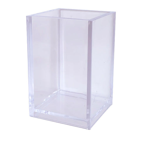 Acrylic Pencil Pen Holder Cup Transparent Clear Makeup Brush Storage Box Desktop Stationery Organizer for Office School Home