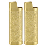 2PCS Lighter Case Cover Vintage Style Floral Stamped Zinc Alloy Shell for Lighter Protection Gold In Australia - Darrahopens