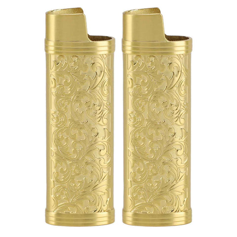 2PCS Lighter Case Cover Vintage Style Floral Stamped Zinc Alloy Shell for Lighter Protection Gold In Australia - Darrahopens