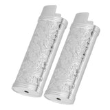 2PCS Lighter Case Cover Vintage Style Floral Stamped Zinc Alloy Shell for Lighter Protection Silver
