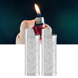 2PCS Lighter Case Cover Vintage Style Floral Stamped Zinc Alloy Shell for Lighter Protection Silver