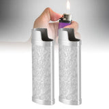 2PCS Lighter Case Cover Vintage Style Floral Stamped Zinc Alloy Shell for Lighter Protection Silver