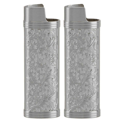 2PCS Lighter Case Cover Vintage Style Floral Stamped Zinc Alloy Shell for Lighter Protection Gray In Australia - Darrahopens