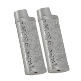 2PCS Lighter Case Cover Vintage Style Floral Stamped Zinc Alloy Shell for Lighter Protection Gray