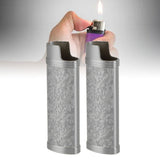 2PCS Lighter Case Cover Vintage Style Floral Stamped Zinc Alloy Shell for Lighter Protection Gray
