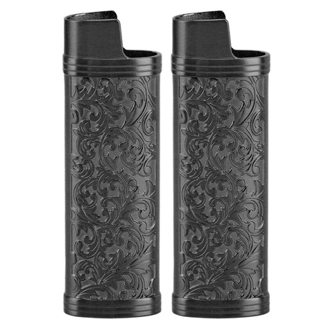 2PCS Lighter Case Cover Vintage Style Floral Stamped Zinc Alloy Shell for Lighter Protection Black In Australia - Darrahopens