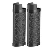 2PCS Lighter Case Cover Vintage Style Floral Stamped Zinc Alloy Shell for Lighter Protection Black In Australia - Darrahopens
